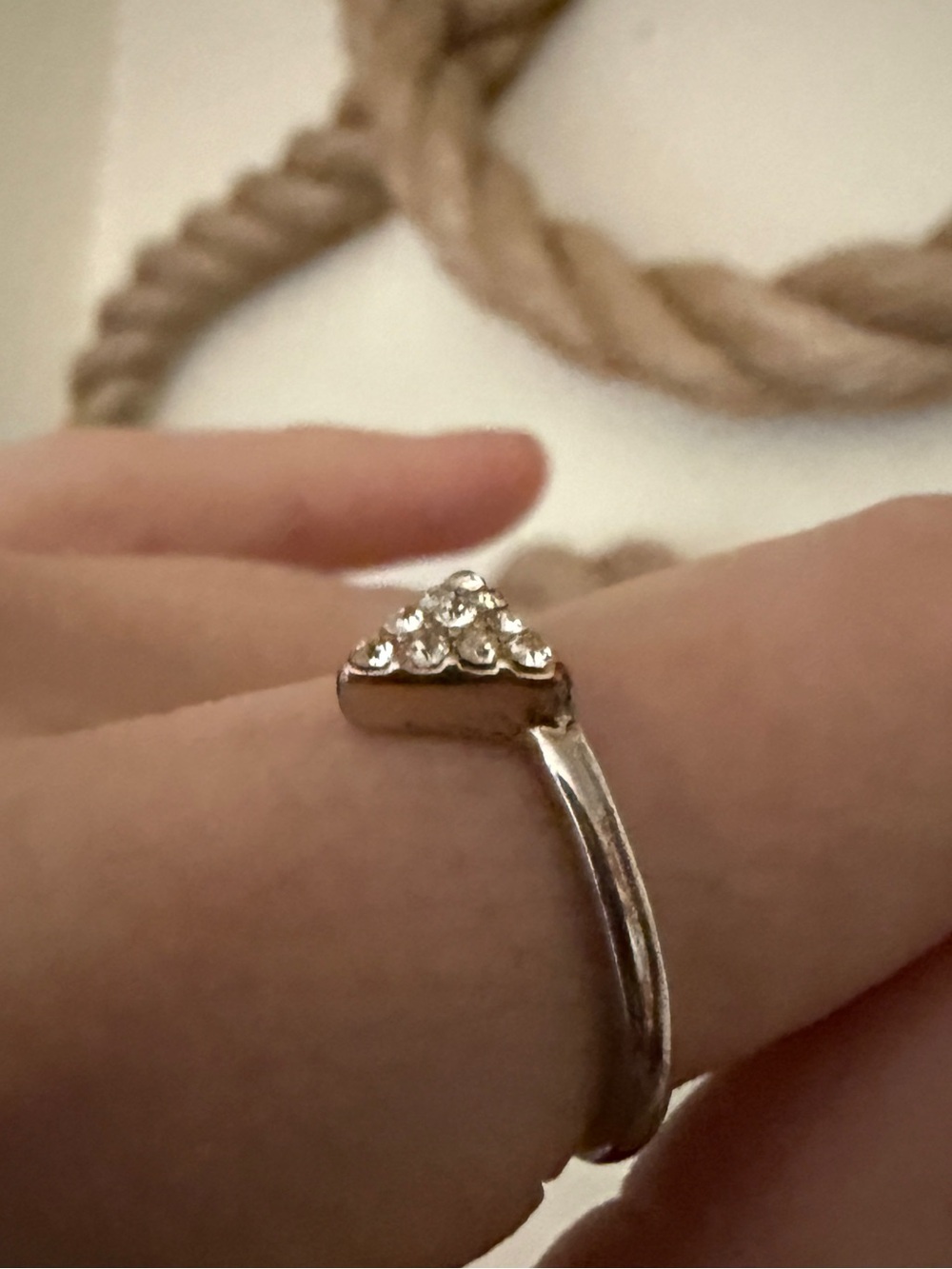 Silver Triangle Crystal pave Accent Ring - Women's Jewelry Sz 7.25 dainty